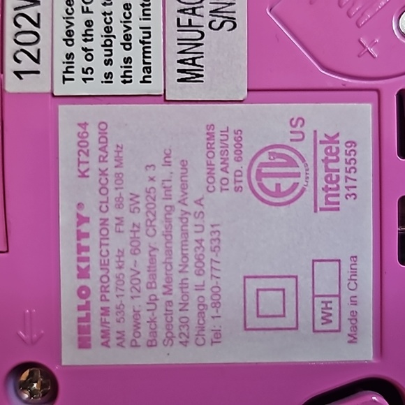 Hello Kitty Am/FM Projection Alarm Clock Radio electric - Picture 12 of 13